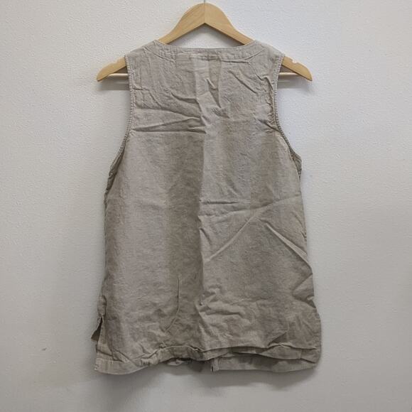 Studio Works Linen rayon blend button down tank top embroidery and pocket 8 - Picture 6 of 6